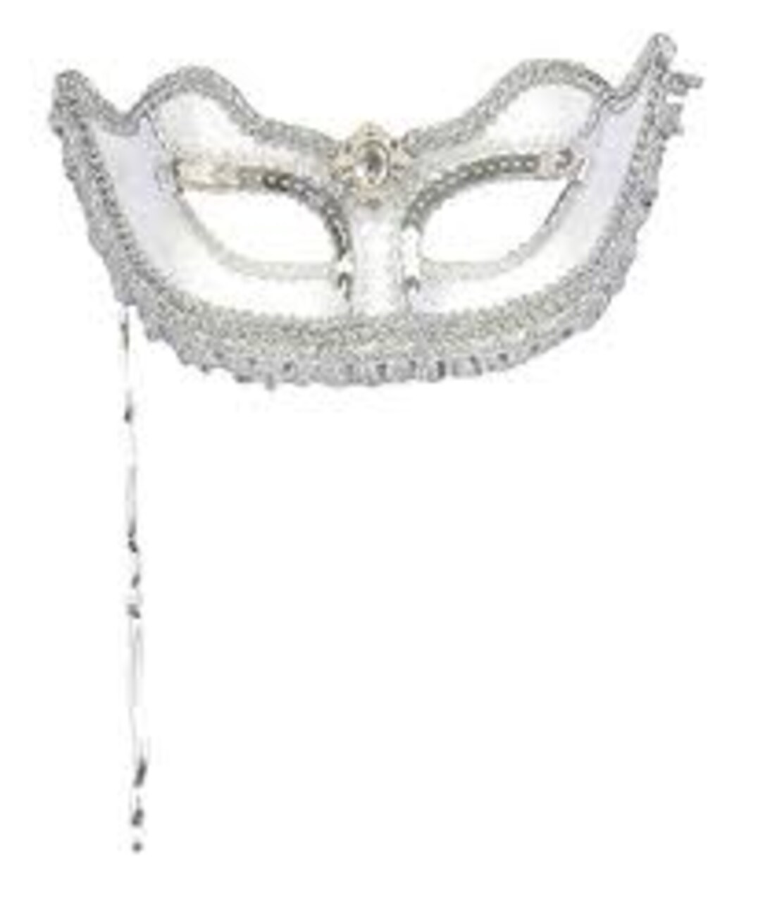 Adult Silver Metallic Masquerade Mask with Holding Stick, One Size